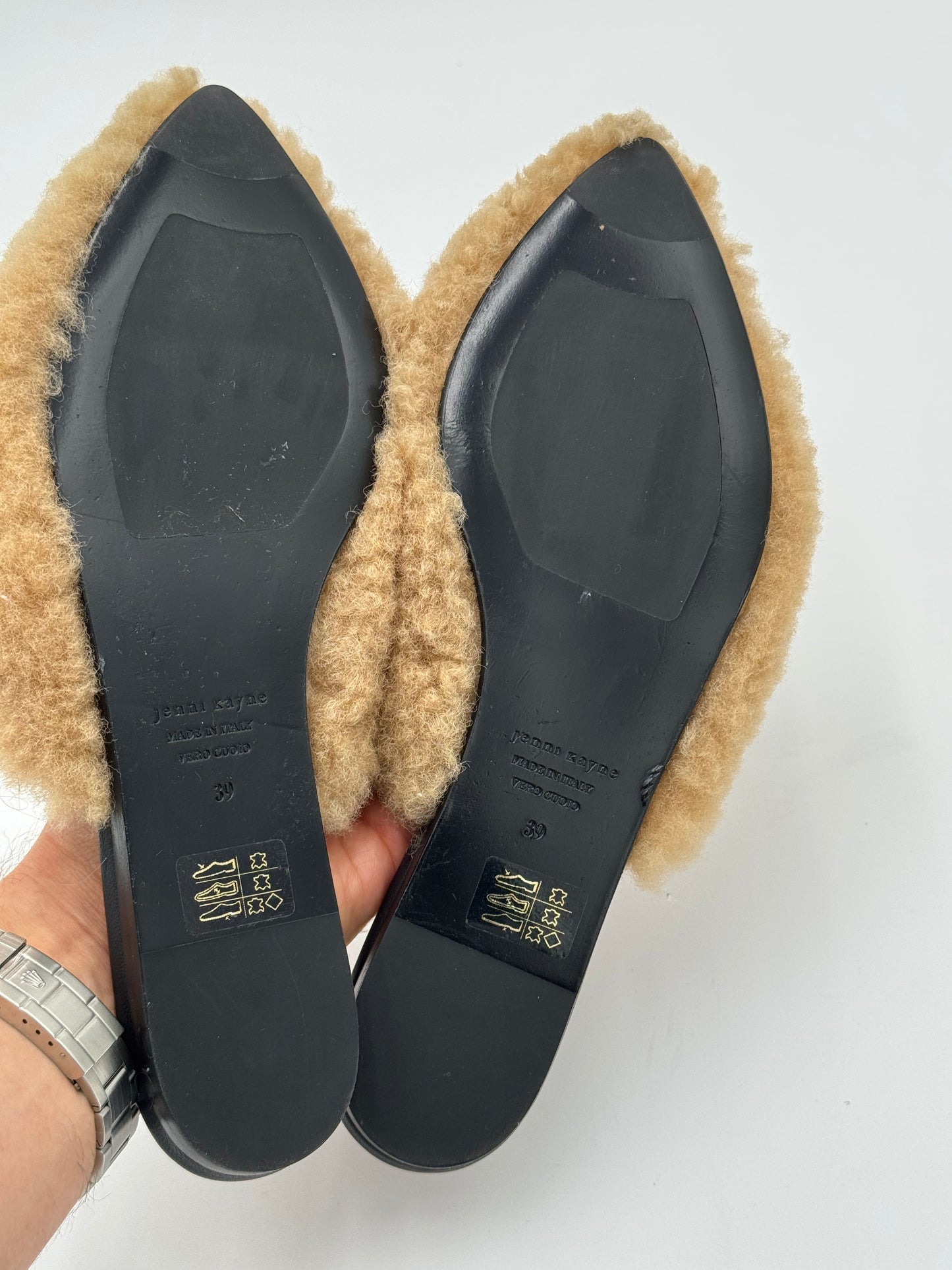 Jenni Kayne Shearling Mules Shoes Natural Tan Size 39 US 9