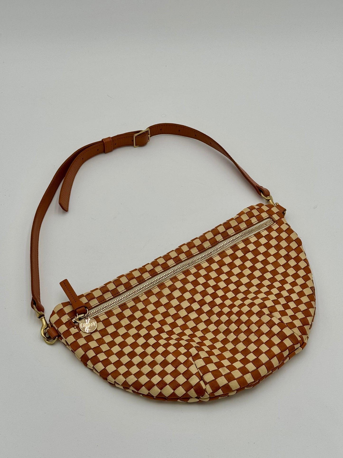 Clare V. Woven Checker Grande Fanny Pack Bag in Brown and Cream