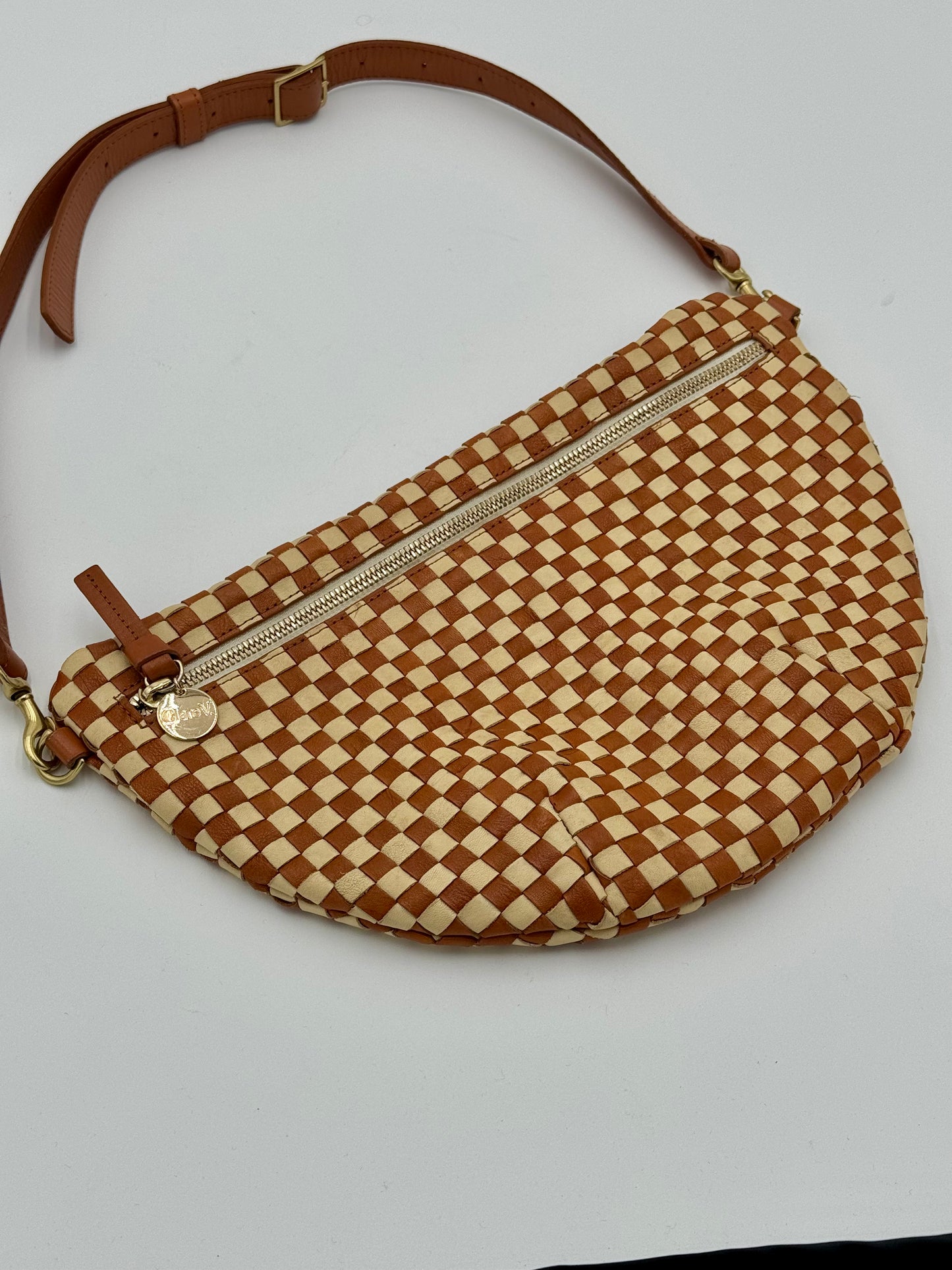 Clare V. Woven Checker Grande Fanny Pack Bag in Brown and Cream