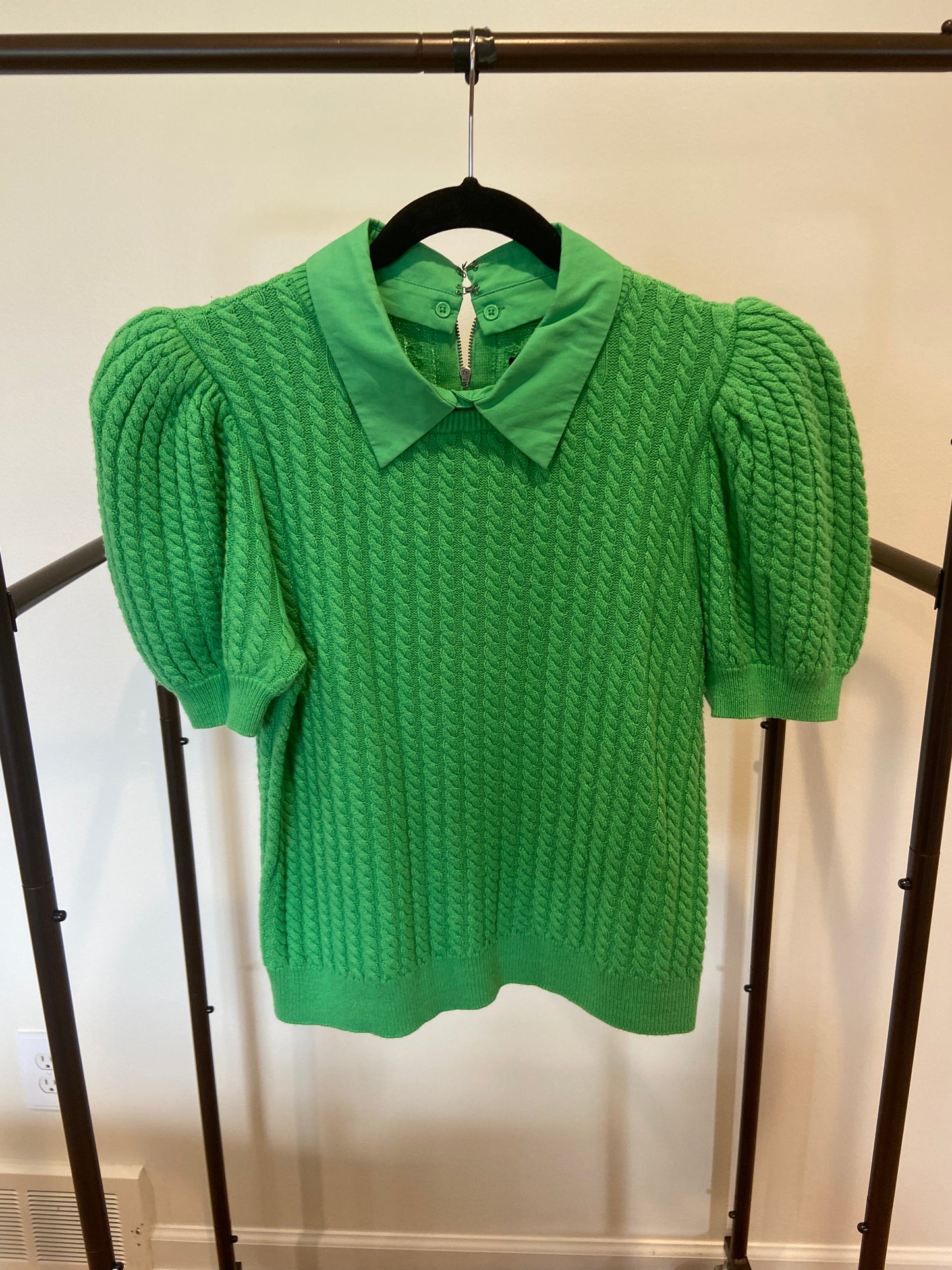Alice and Olivia Chase Cable Knit Puff Sleeve Sweater size XL