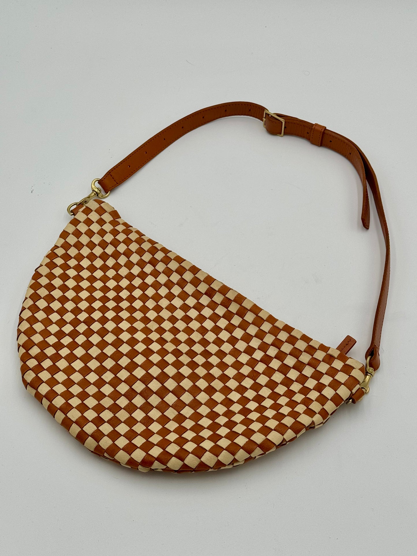 Clare V. Woven Checker Grande Fanny Pack Bag in Brown and Cream