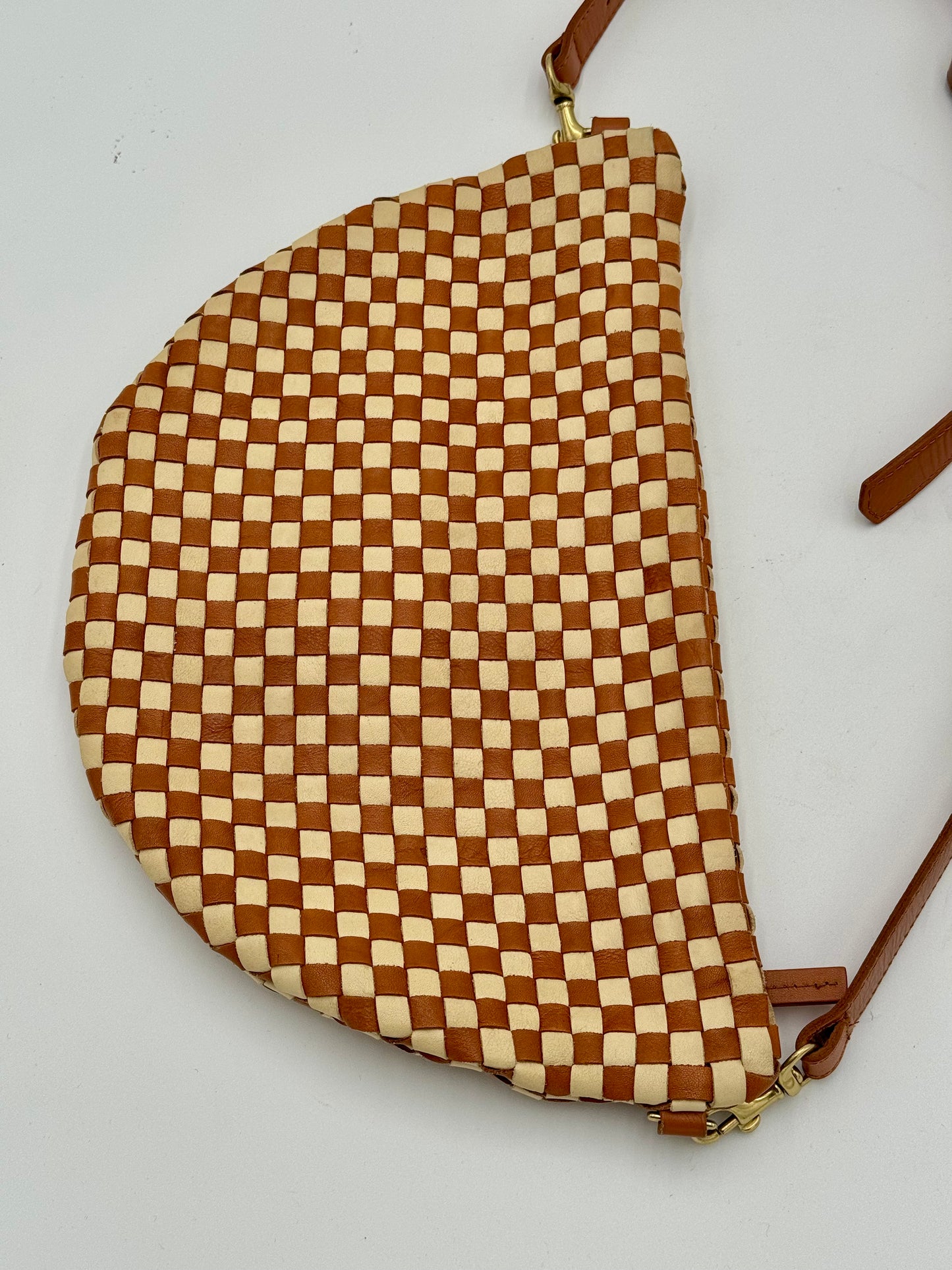 Clare V. Woven Checker Grande Fanny Pack Bag in Brown and Cream