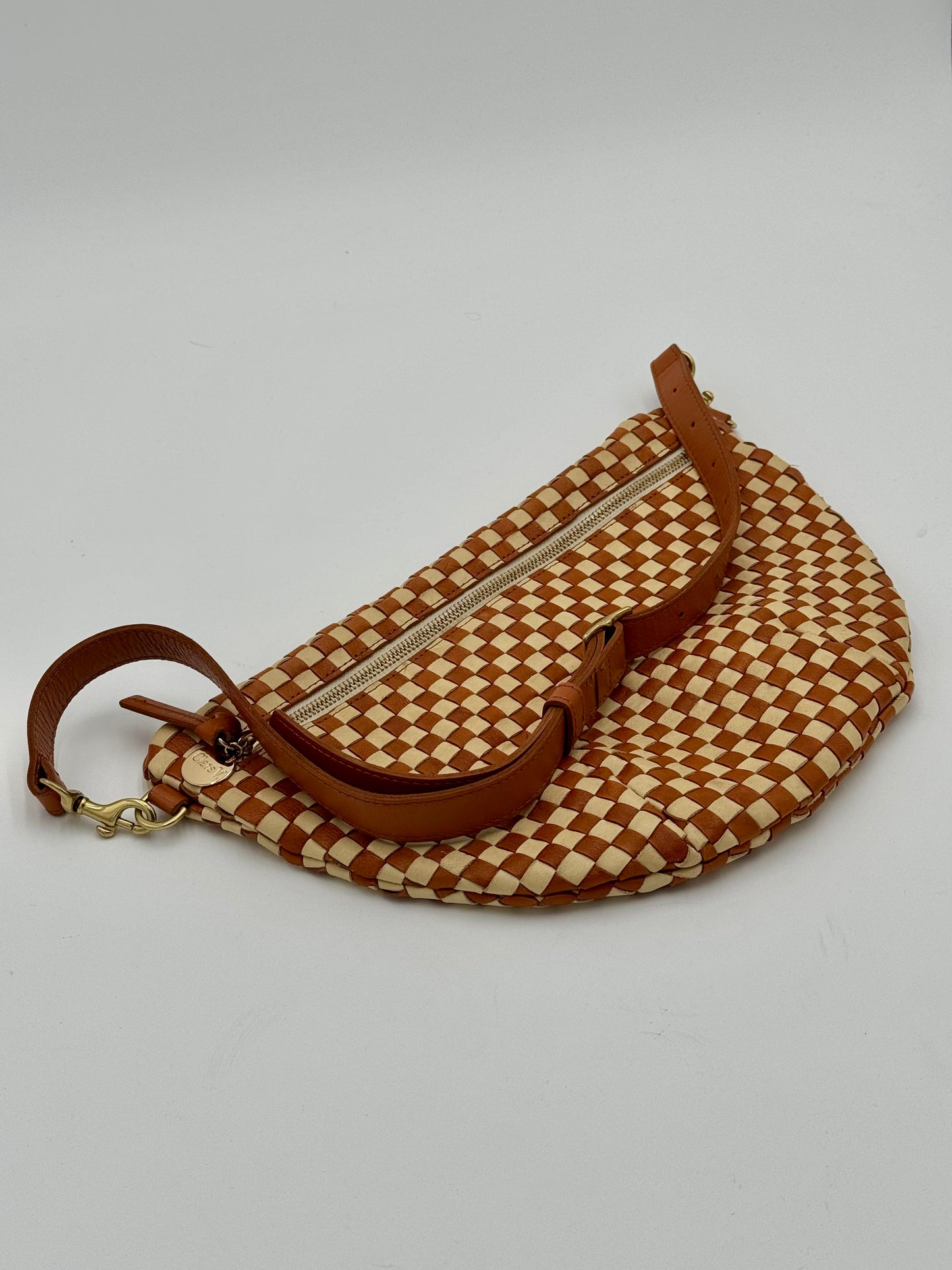 Clare V. Woven Checker Grande Fanny Pack Bag in Brown and Cream