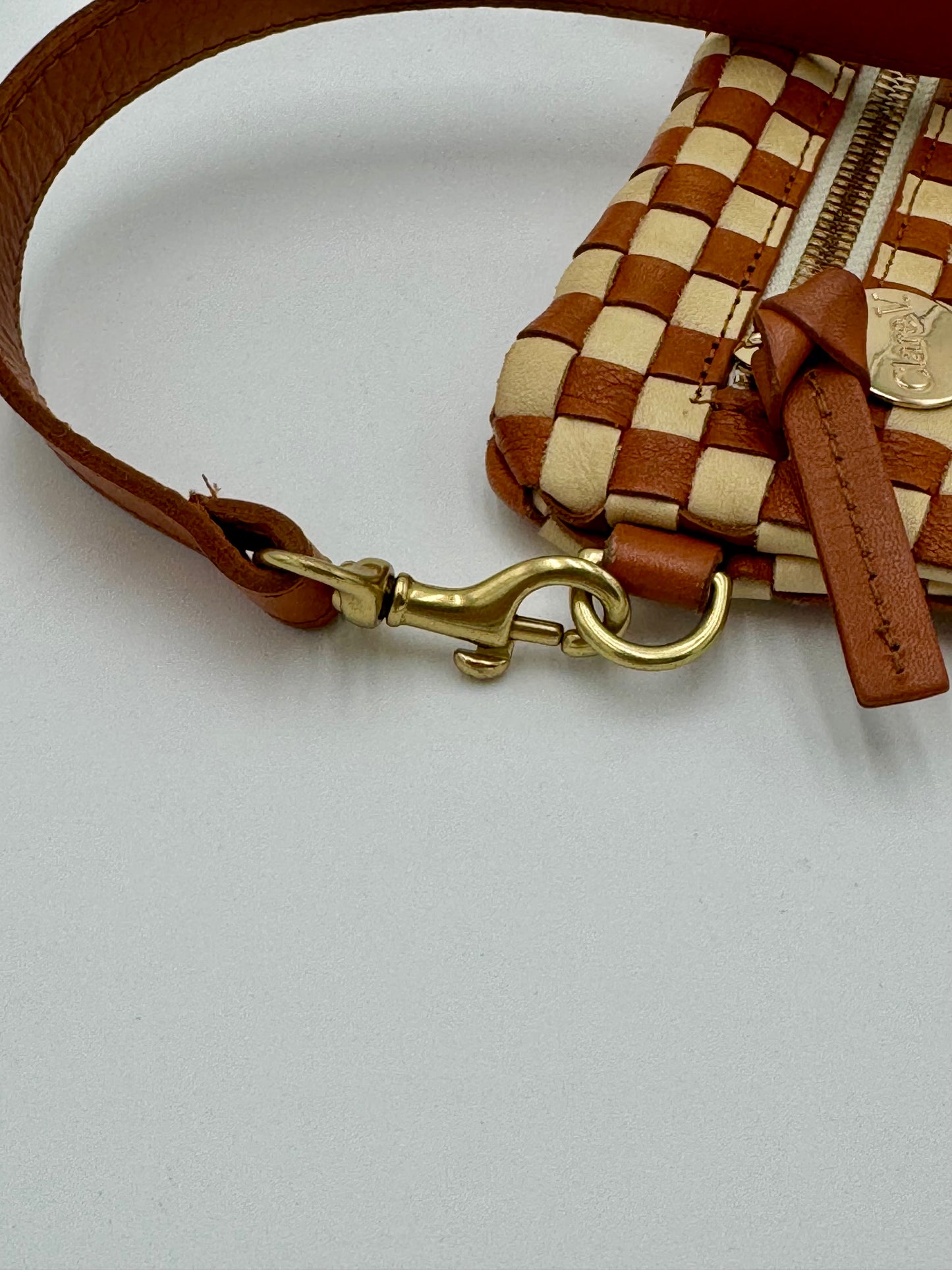 Clare V. Woven Checker Grande Fanny Pack Bag in Brown and Cream