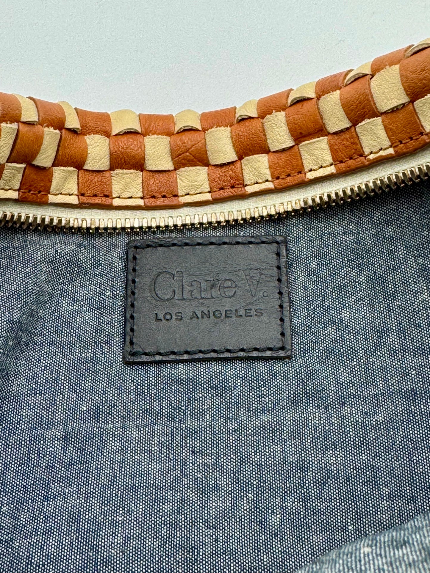 Clare V. Woven Checker Grande Fanny Pack Bag in Brown and Cream