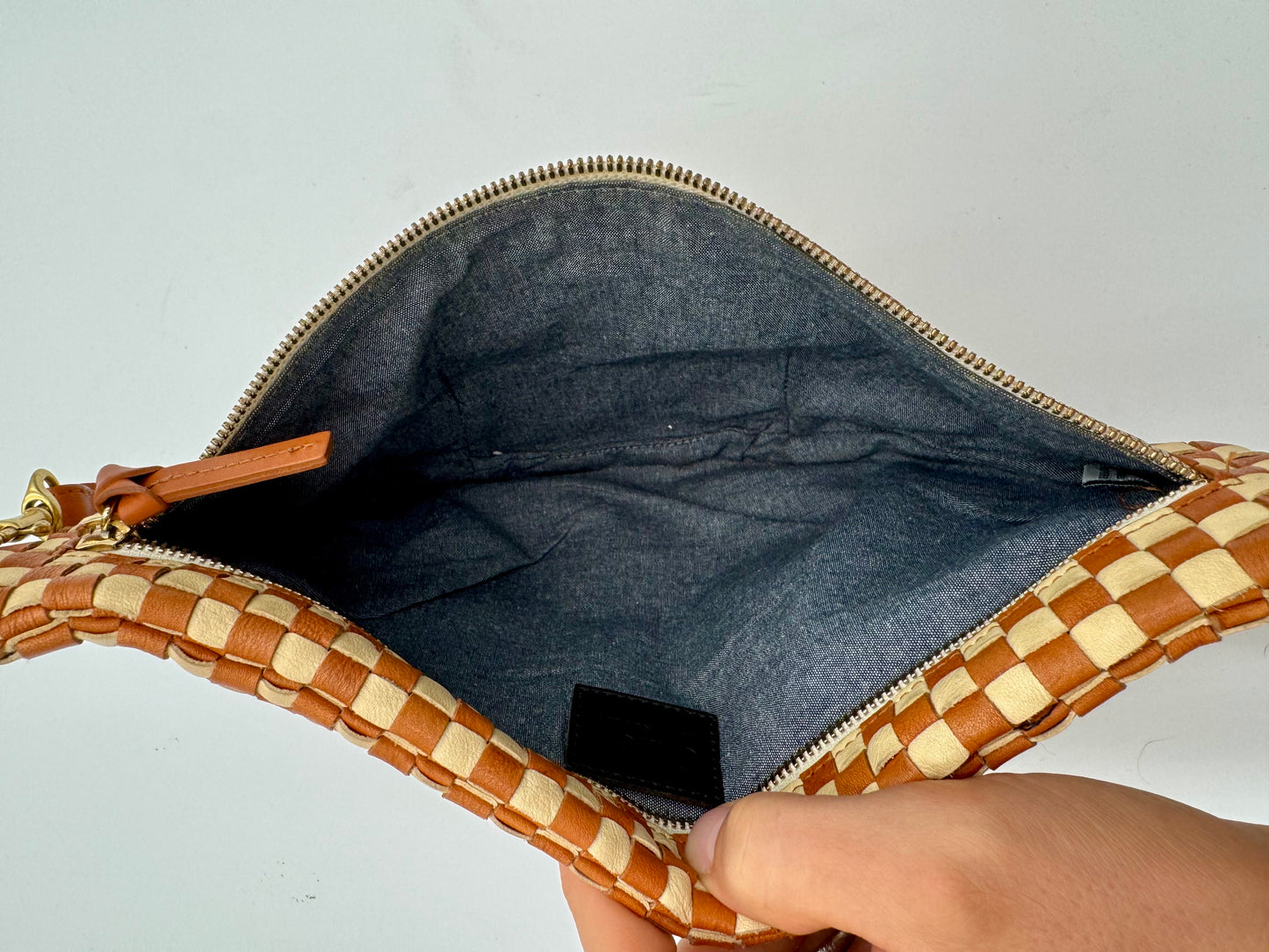Clare V. Woven Checker Grande Fanny Pack Bag in Brown and Cream