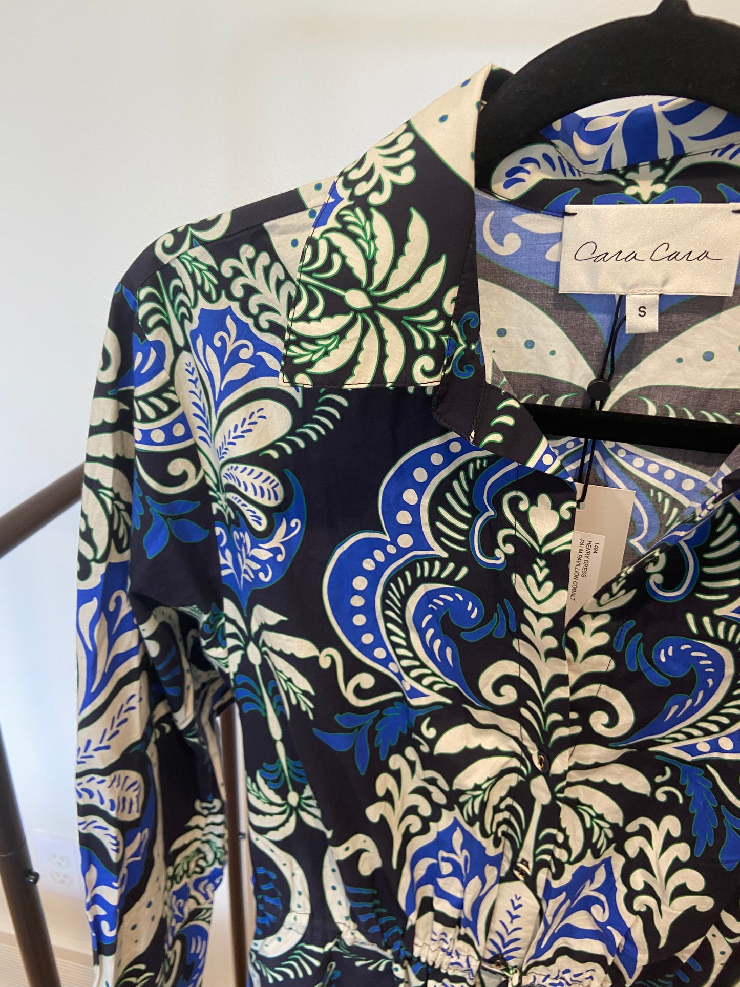 Cara Cara Henry Mini Dress in Palm Pavillion Cobalt size S