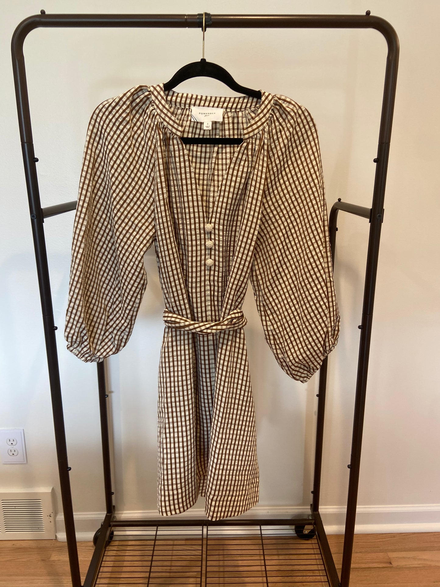 Pomander Place Harlow Mini Dress in Brown Gingham size S