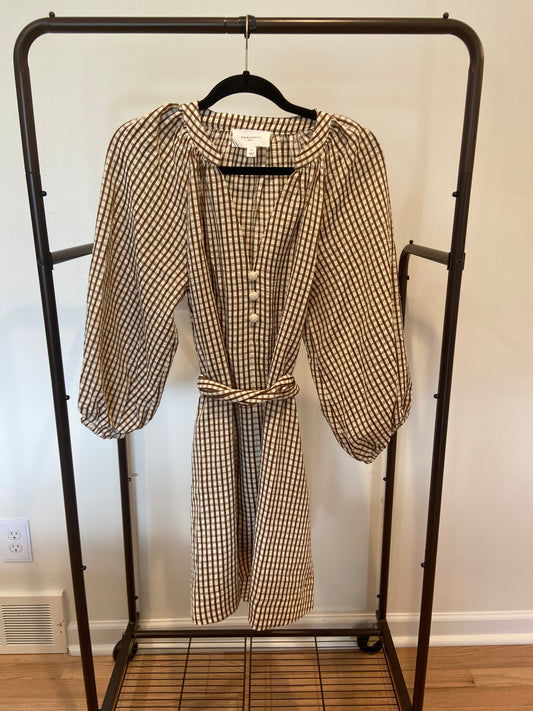 Pomander Place Harlow Mini Dress in Brown Gingham size S