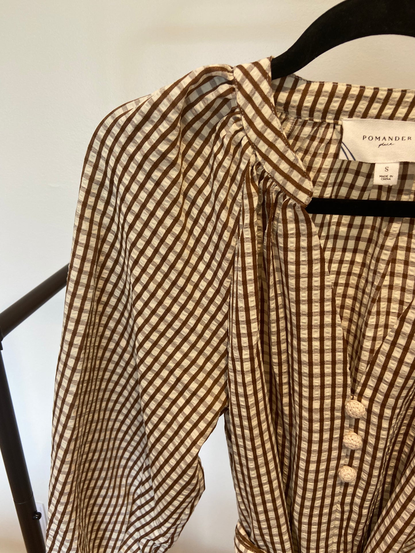 Pomander Place Harlow Mini Dress in Brown Gingham size S