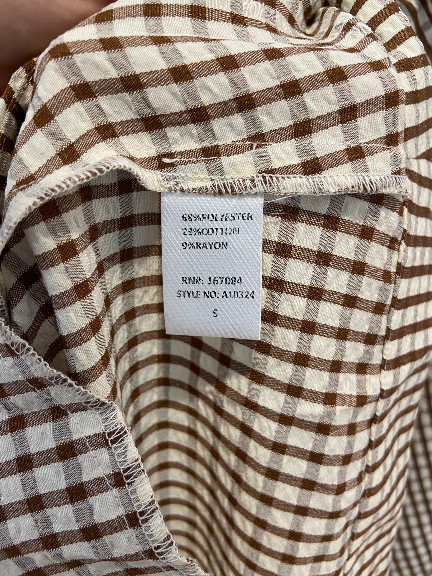 Pomander Place Harlow Mini Dress in Brown Gingham size S