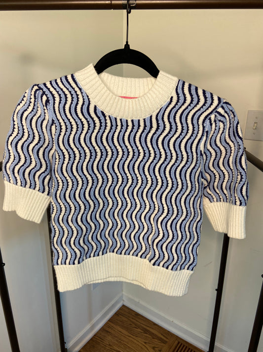 THML In Too Deep Blue Wavy Stripe Sweater Top size S