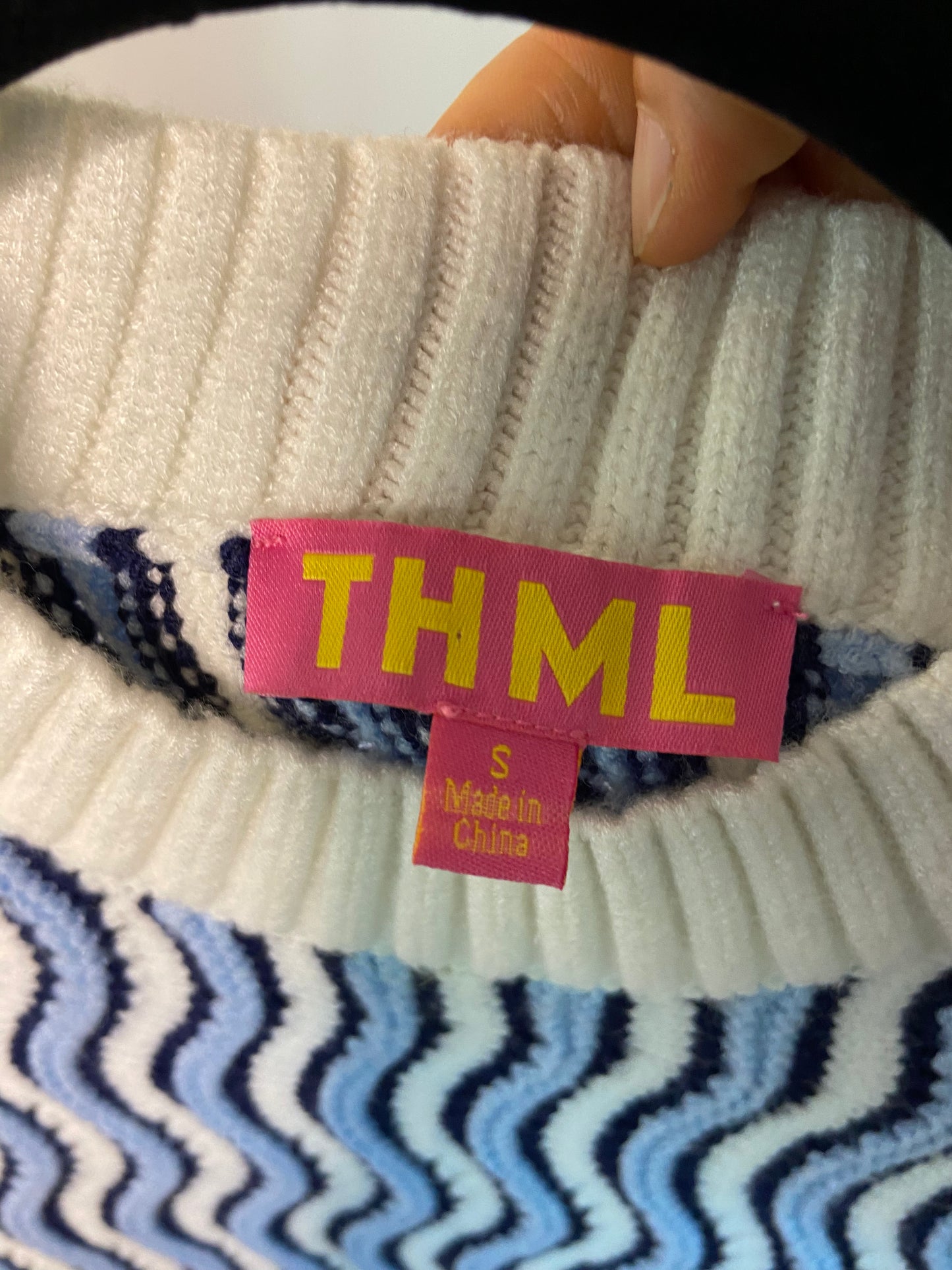 THML In Too Deep Blue Wavy Stripe Sweater Top size S
