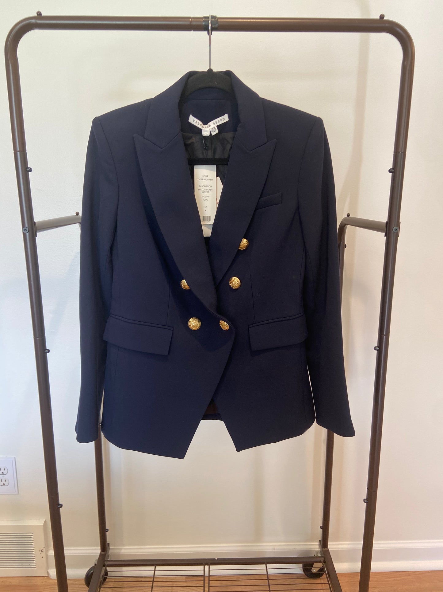 Veronica Beard Miller Dickey Jacket Navy Blue with Gold Buttons size 4