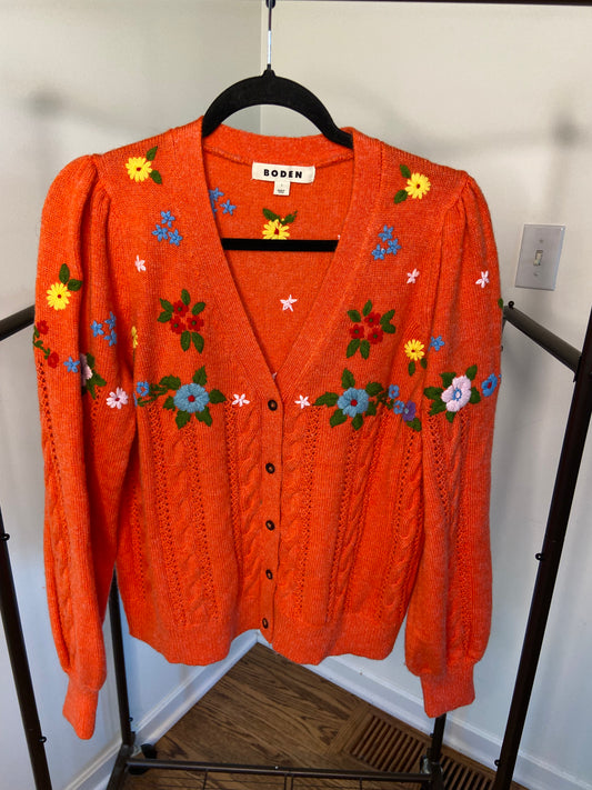 Boden Fluffy Embroidered Cardigan size L