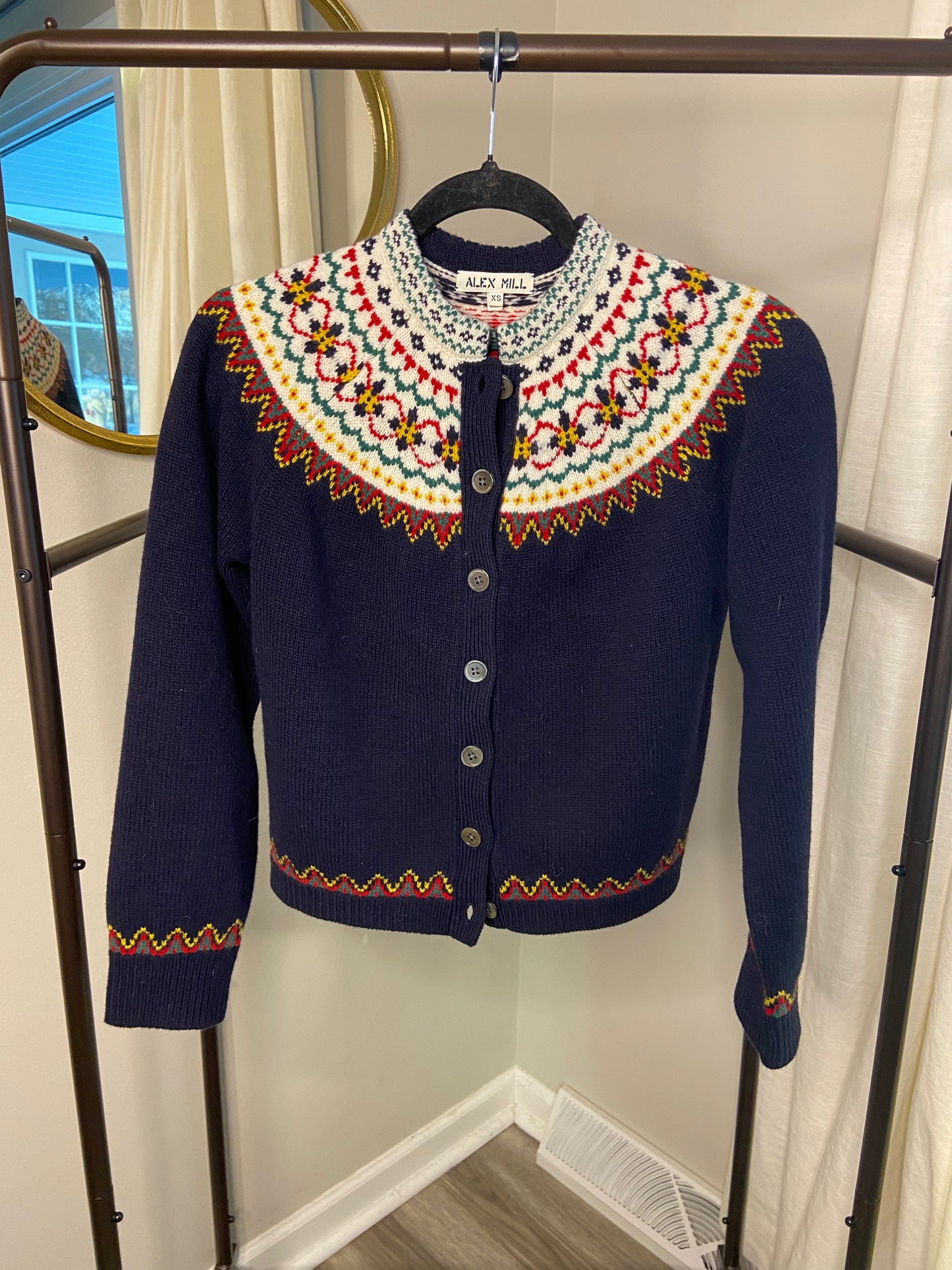 Alex Mill Navy Multi Hilde Fair Isle Cardigan size XS