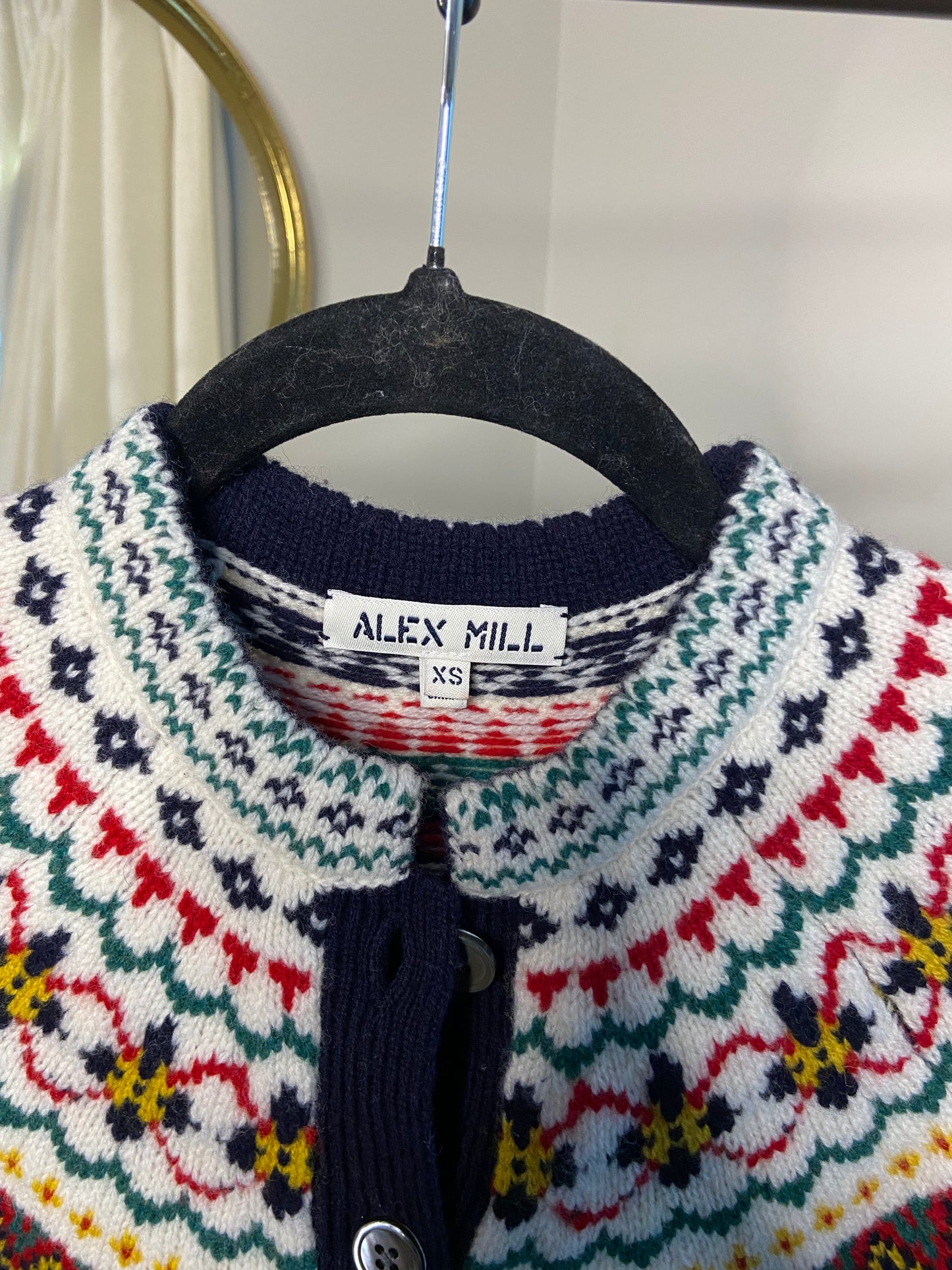 Alex Mill Navy Multi Hilde Fair Isle Cardigan size XS