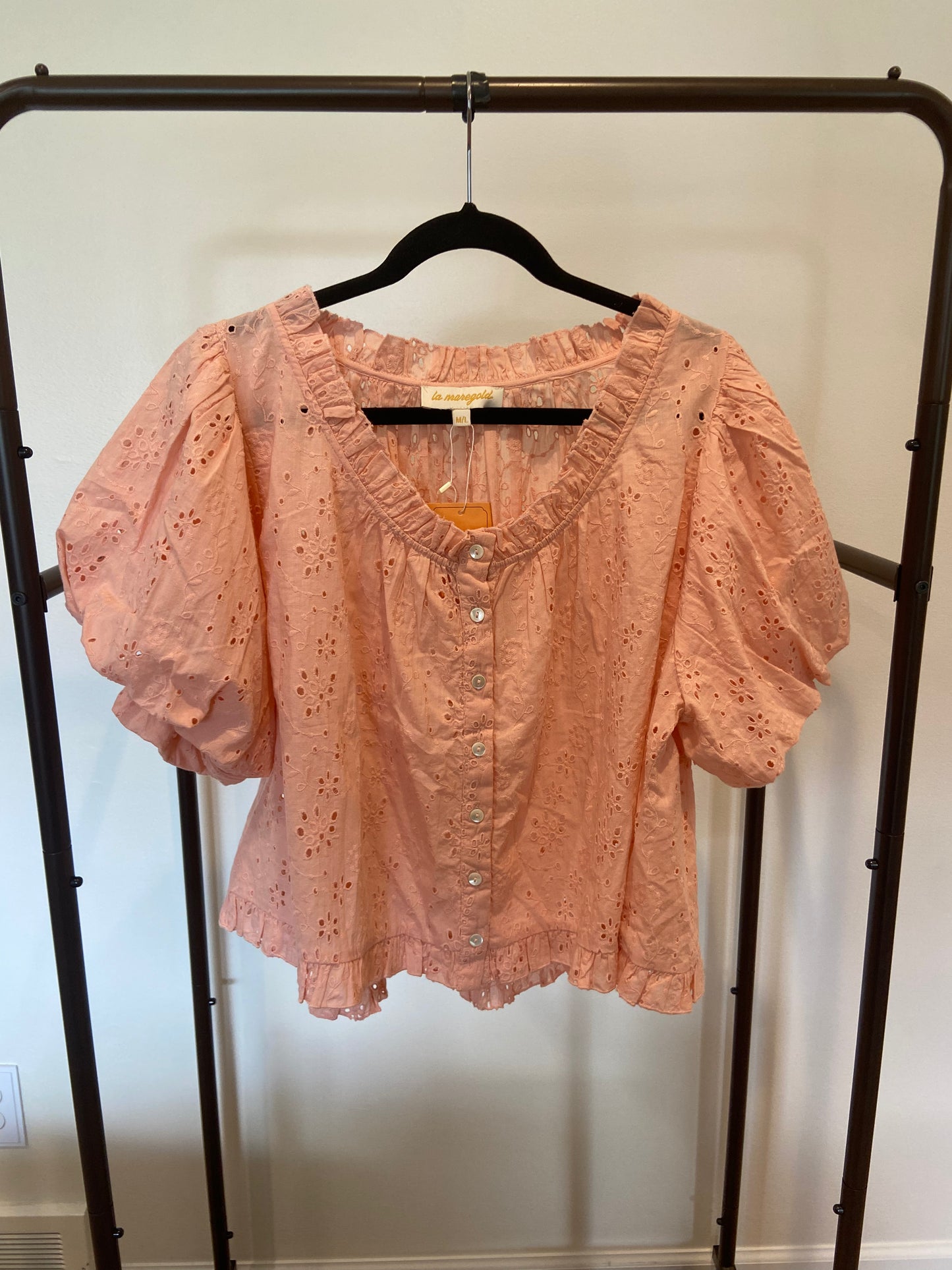 Le Maregold Set The Charlotte Blouse and Theo Short Petal Pink Garden Eyelet size M/L and XL