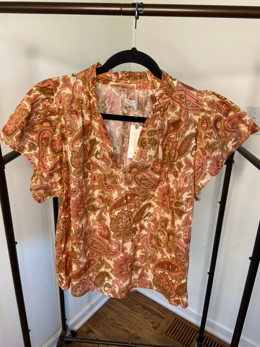 Trovata Birds of Paradis Clover Blouse Autumn Paisley size L