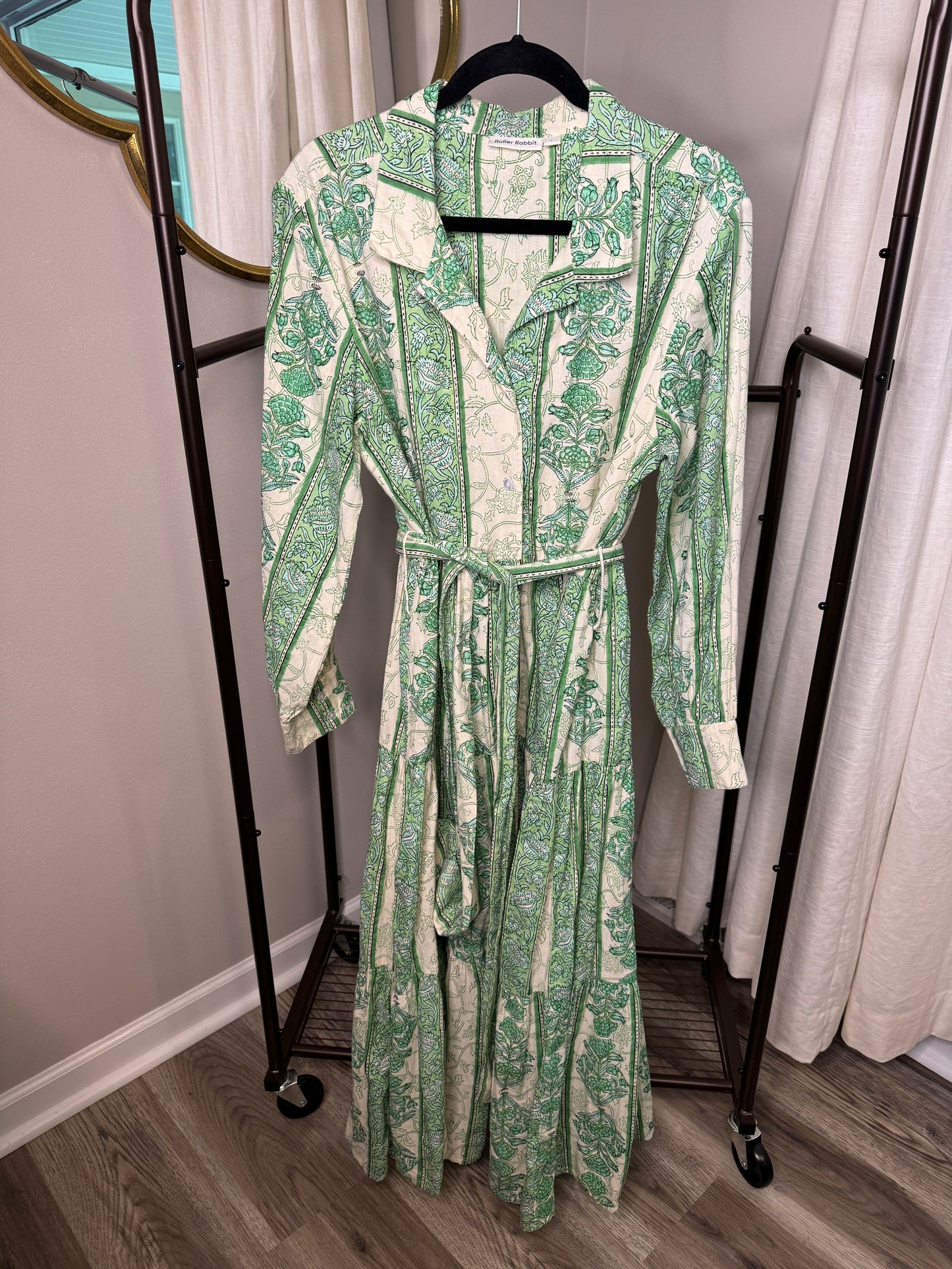 Roller Rabbit Sonora Green Cream Midi Dress size L