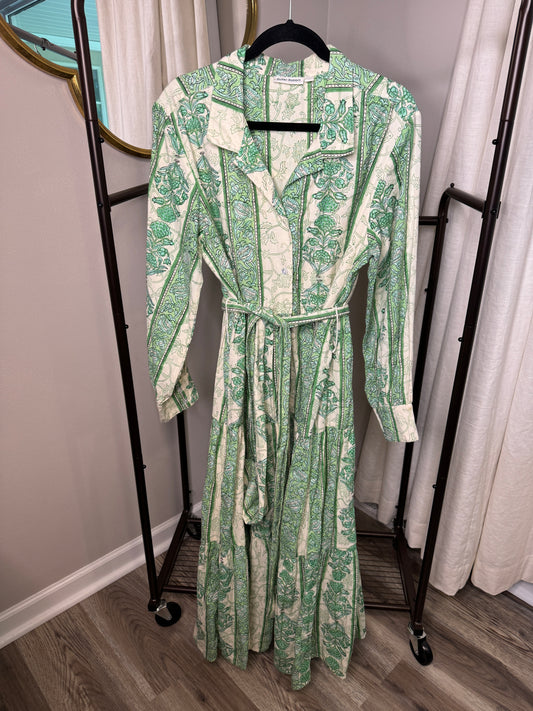 Roller Rabbit Sonora Green Cream Midi Dress size L