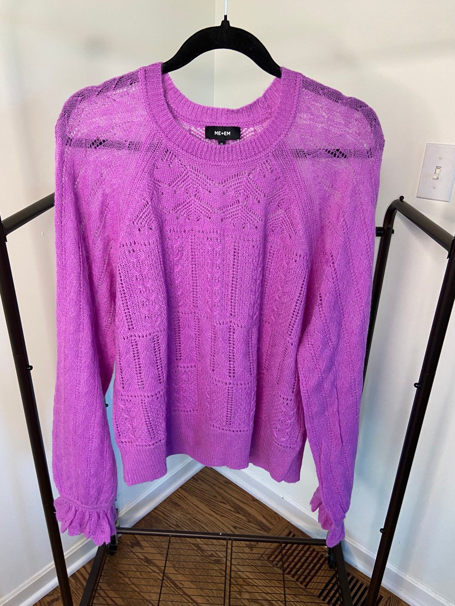 Me + Em Purple Lace Stitch Blouson Sleeve Jumper Sweater size XL