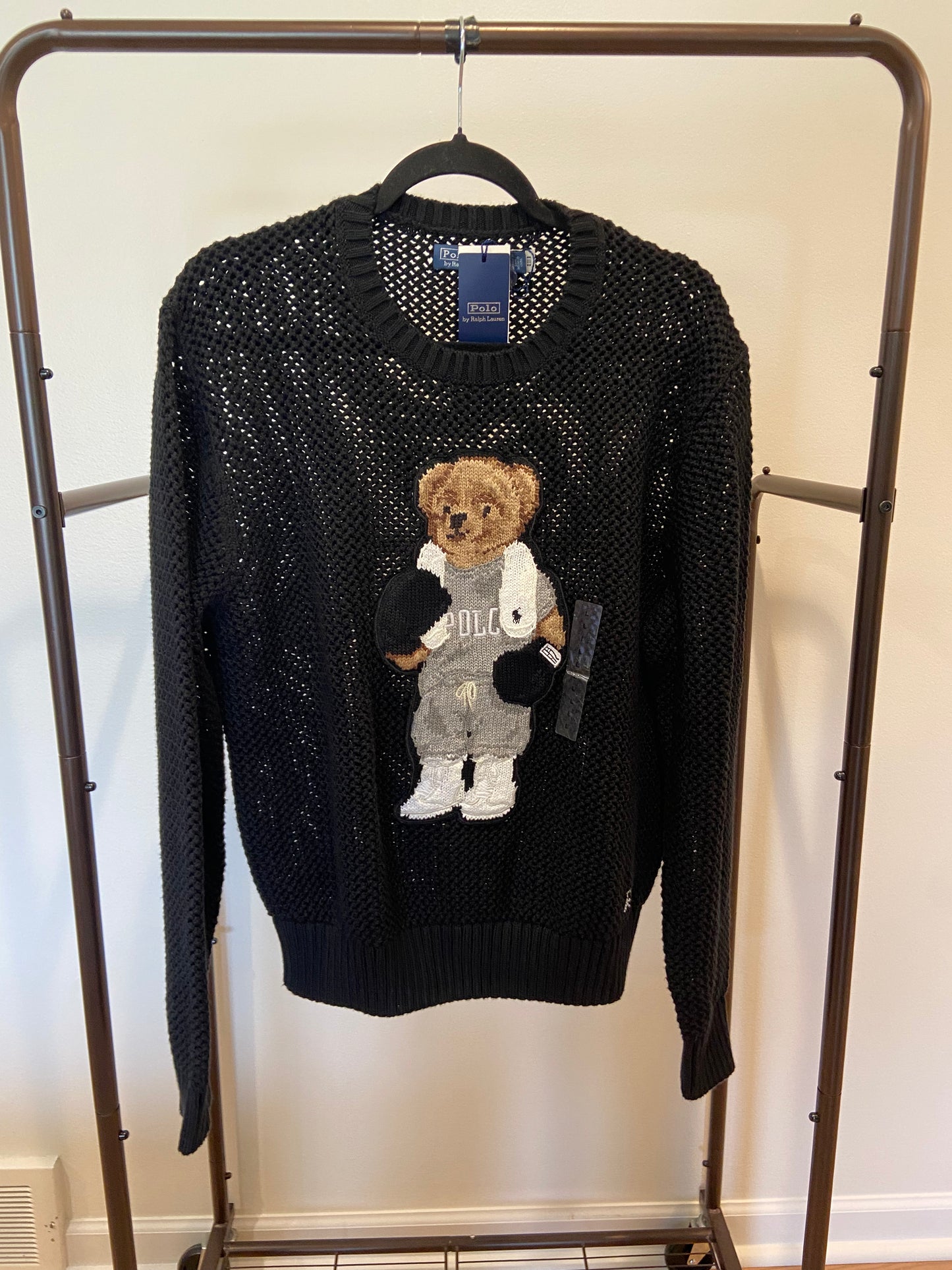 Polo Ralph Lauren Black Polo Bear Cotton Crewneck Sweater size L