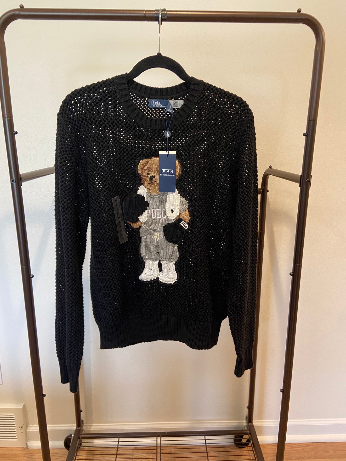 Polo Ralph Lauren Black Polo Bear Cotton Crewneck Sweater size M