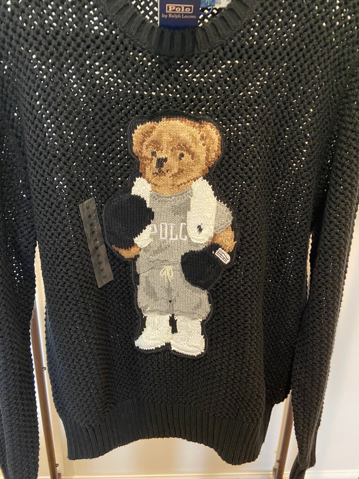 Polo Ralph Lauren Black Polo Bear Cotton Crewneck Sweater size M