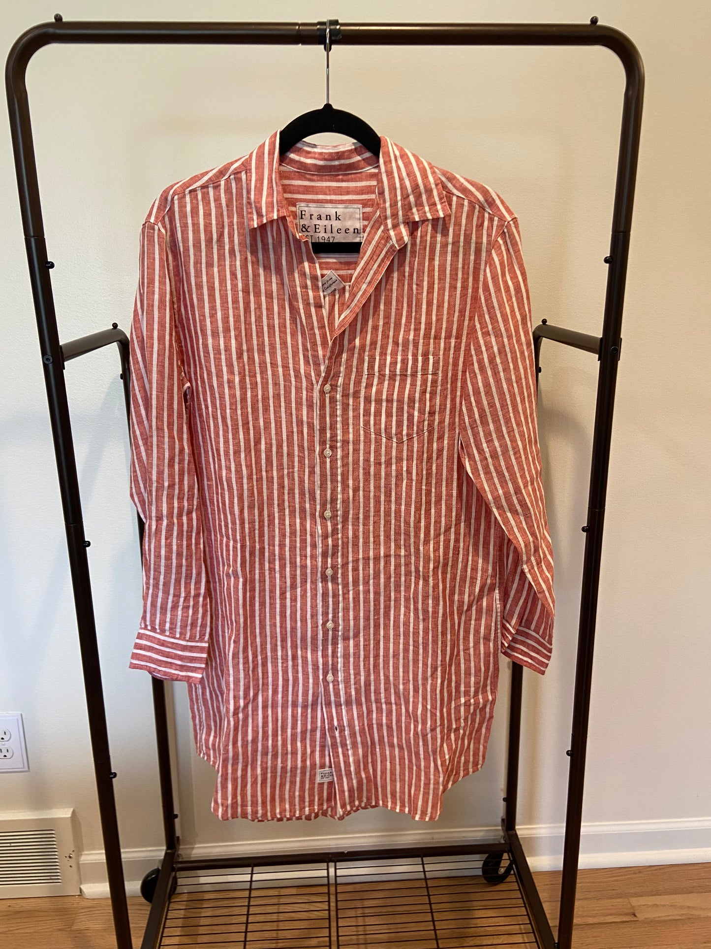 Frank and Eileen Mary Red and White Textured Linen Striped Dress size XS