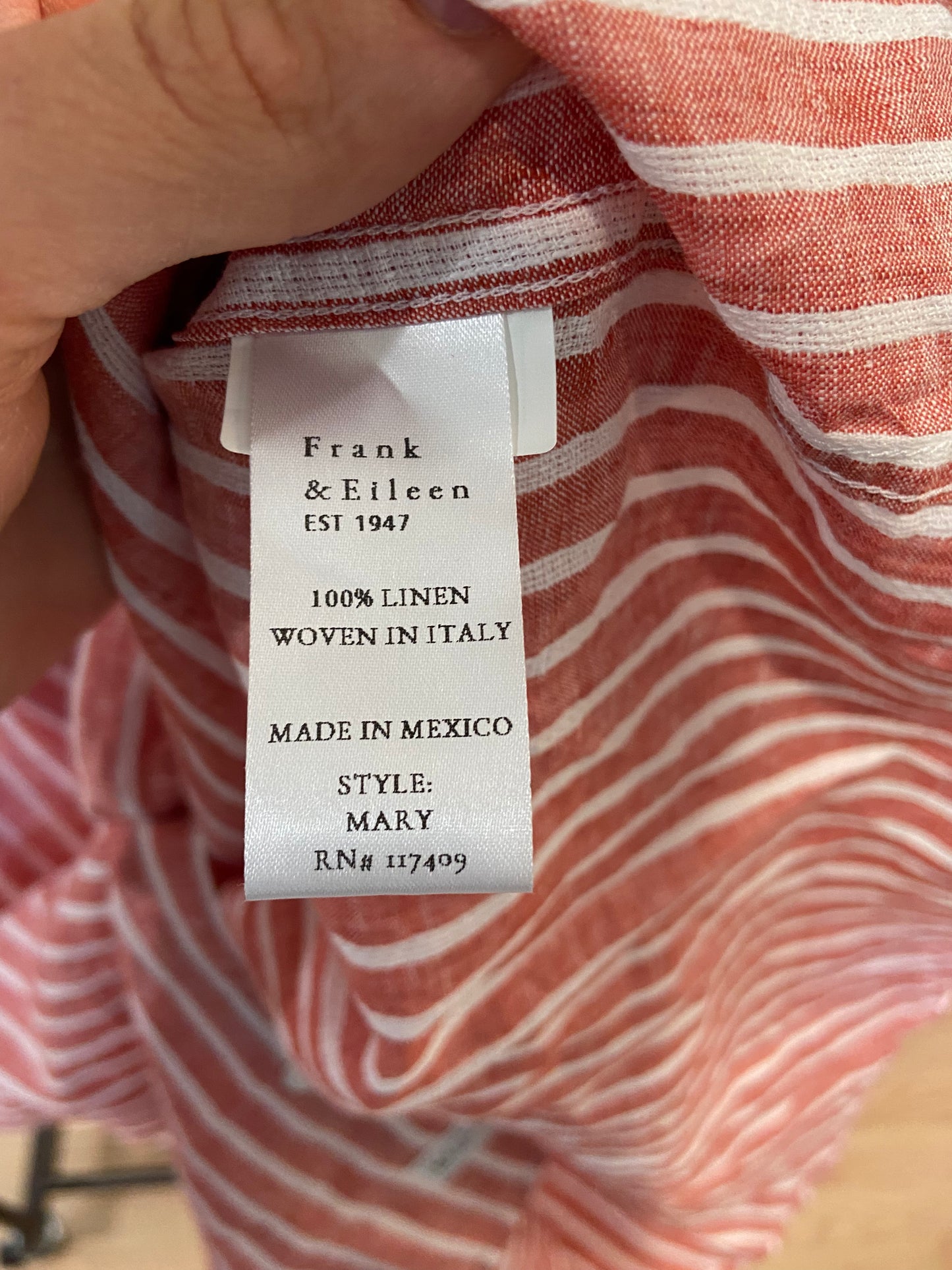 Frank and Eileen Mary Red and White Textured Linen Striped Dress size XS