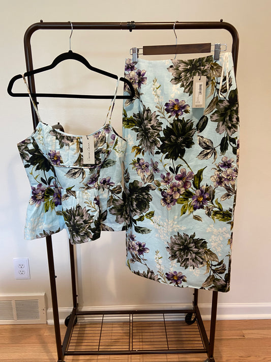 Cara Cara Alba Top with Sienna Skirt in Margaux Bloom Blue size 8