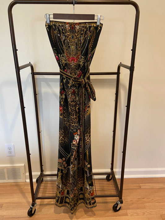 Camilla Tie Waist Strapless Jumpsuit in Gothic Goddess size S