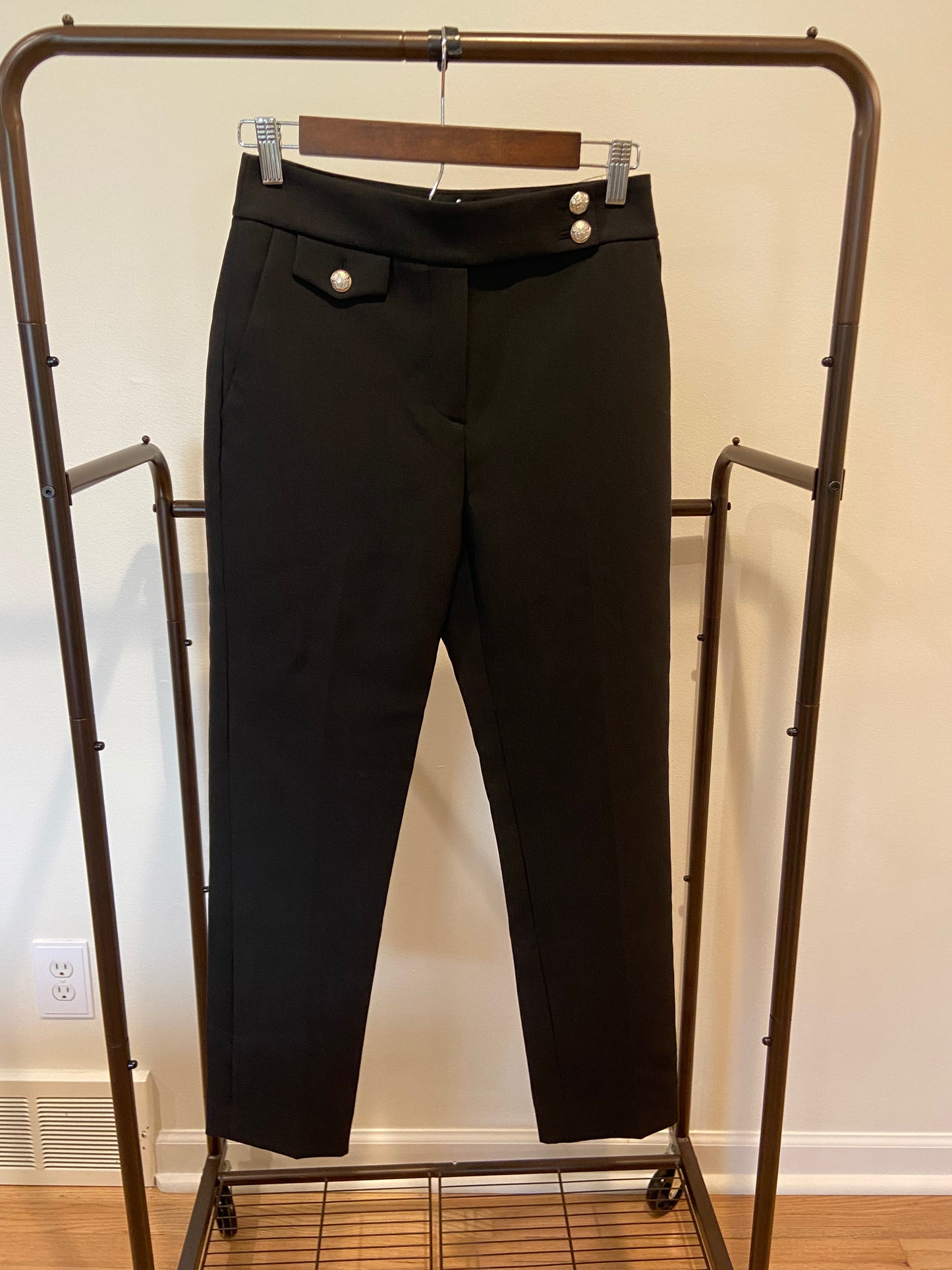 Veronica Beard Renzo Crest Button Pant in Black/Silver size 0