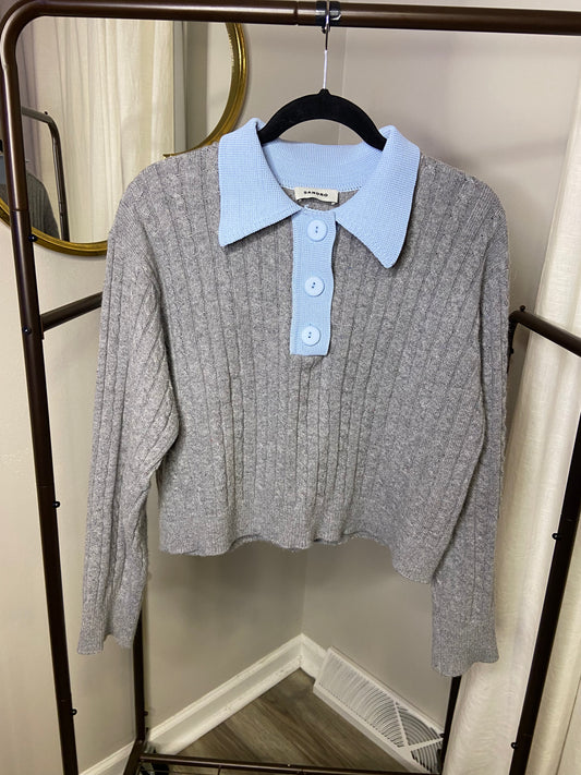 Sandro Reno Cable-knit Wool-Blend Polo Sweater size S