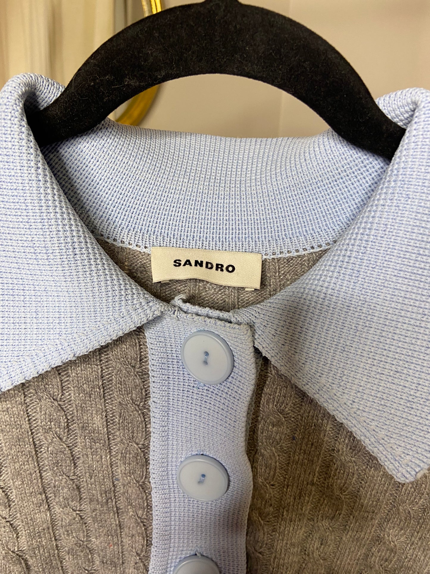 Sandro Reno Cable-knit Wool-Blend Polo Sweater size S