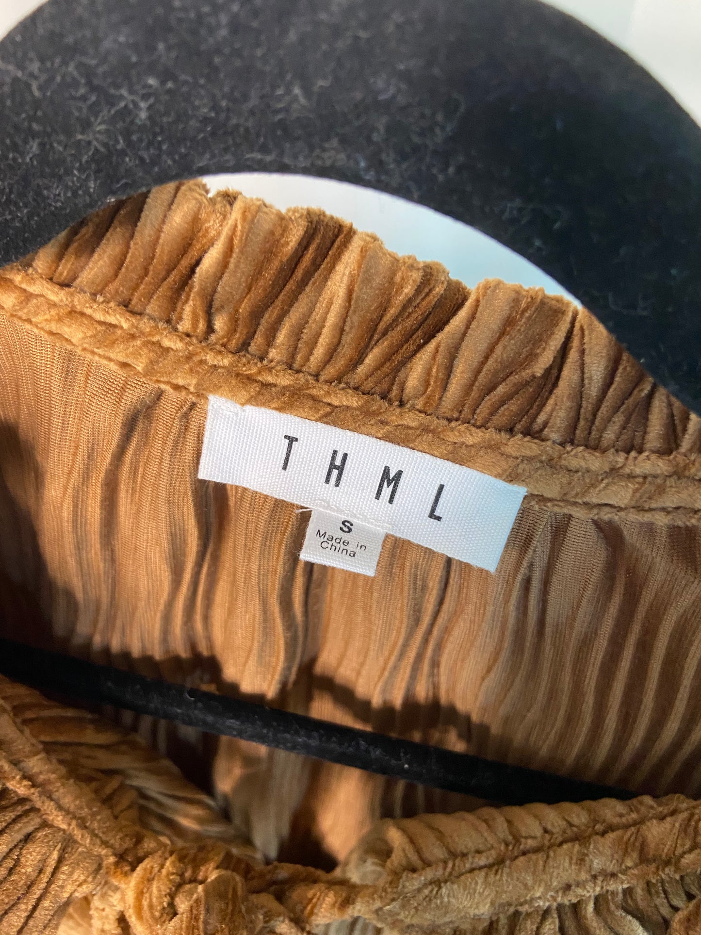THML Camel Velvet Ribbed Tassel Top size S