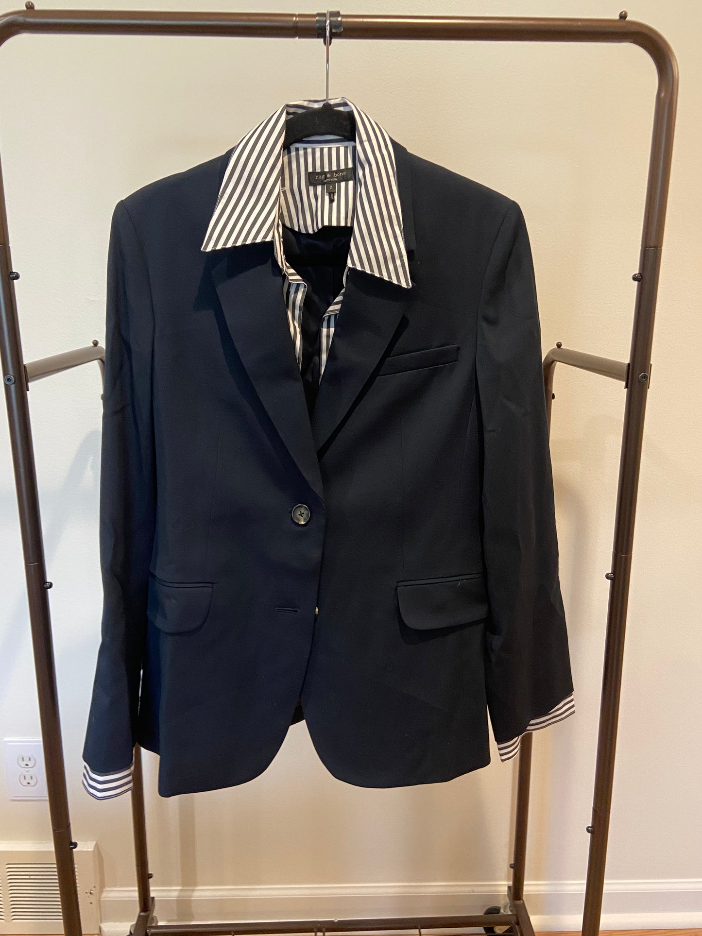 Rag and Bone Frank Navy Mixed-Media Blazer size 2