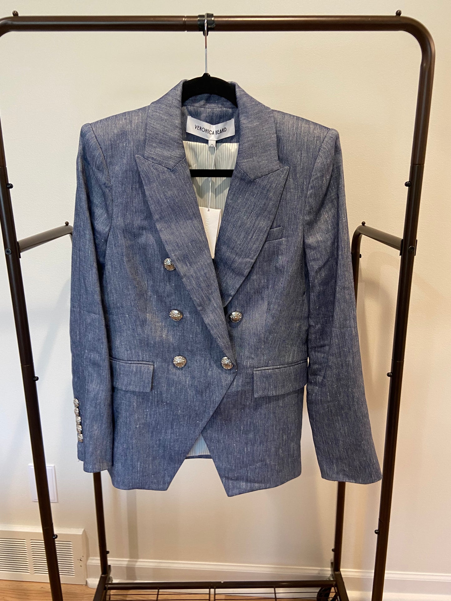 Veronica Beard Miller Linen Blend Dickey Jacket Blue Melange size 10