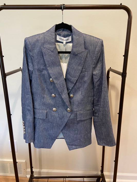 Veronica Beard Miller Linen Blend Dickey Jacket Blue Melange size 10