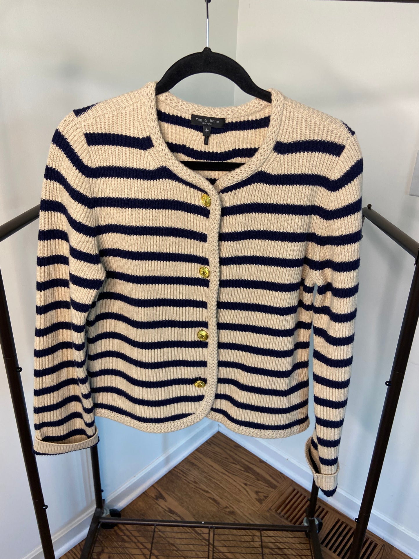 Rag and Bone Nancy Striped Cardigan in Oatmeal size L