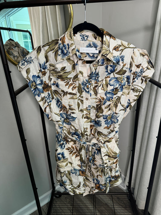 ZIMMERMANN Aliane Floral Linen Cargo Playsuit size US 4