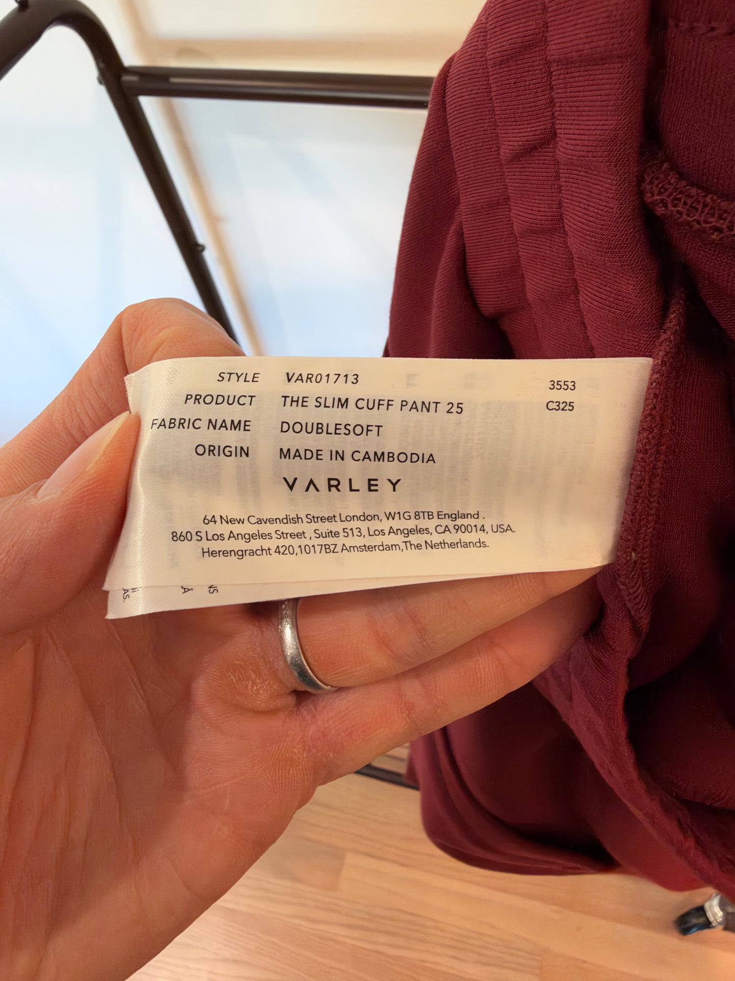 Varley The Betsy Sweat Sweater and  Slim Cuff Pants 27.5" in New Maroon size L