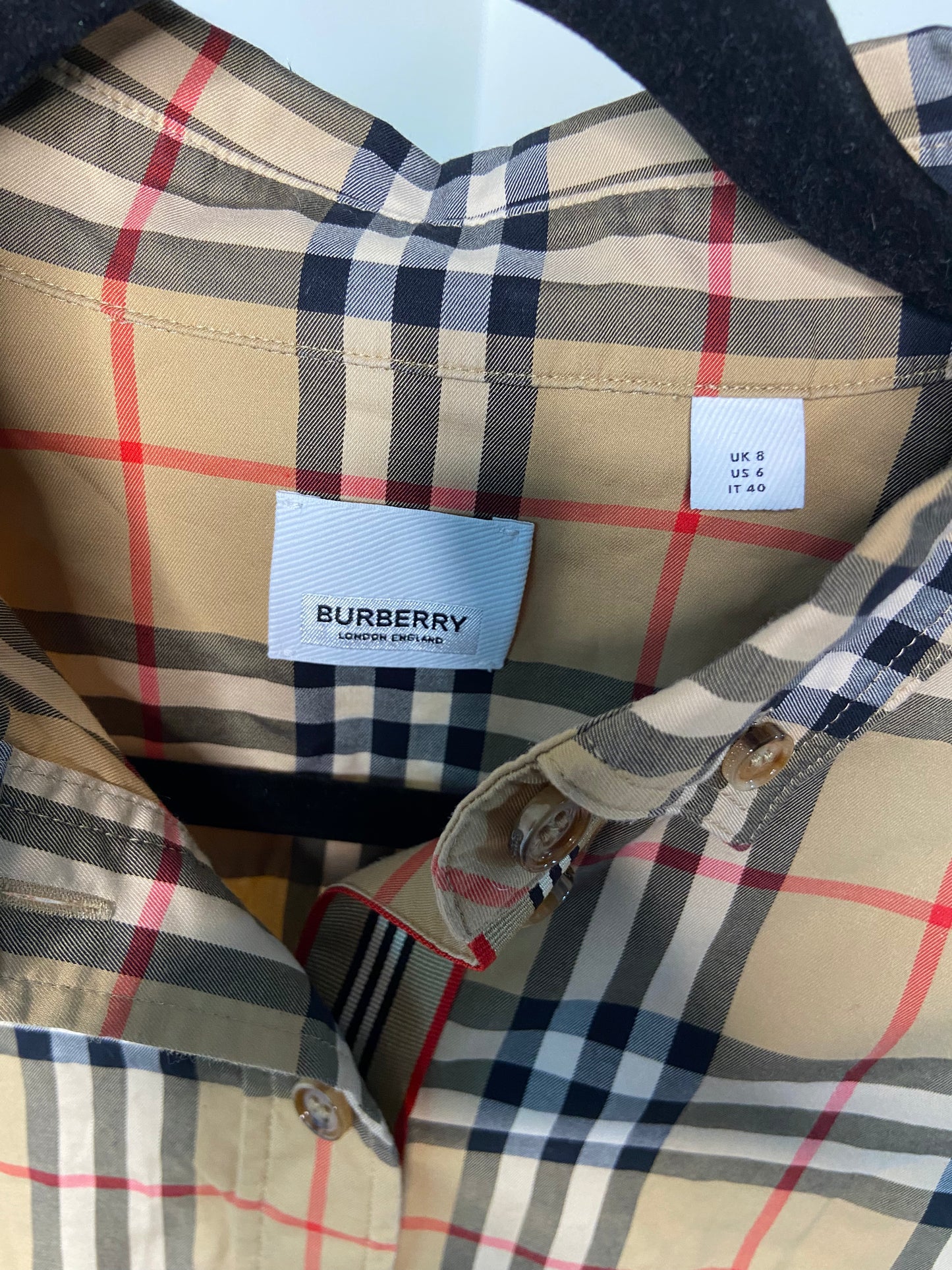 Burberry Check Stretch Cotton Button Down Shirt size 6