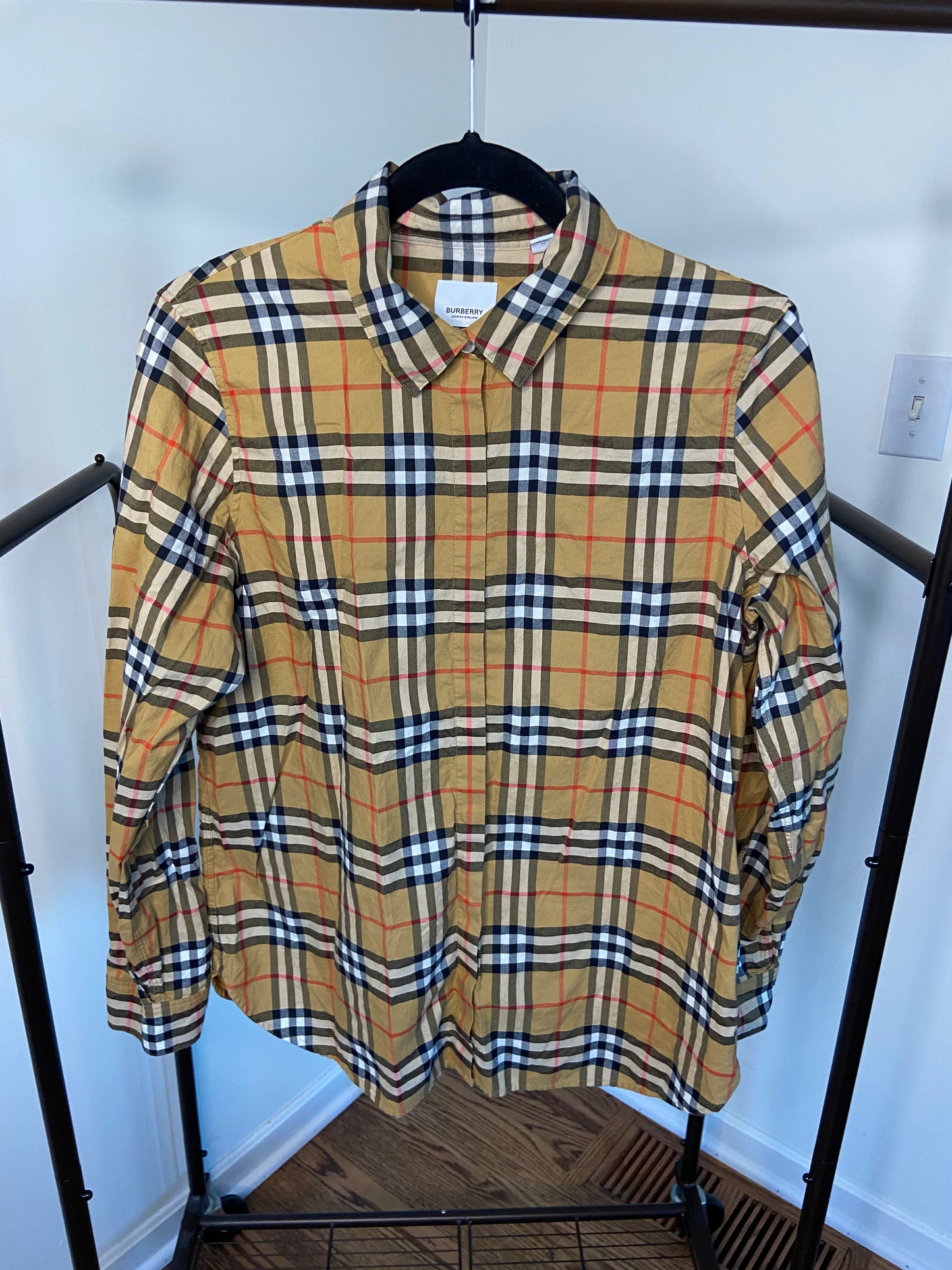 Burberry Vintage Check Button Down Shirt in Antique Yellow size 8