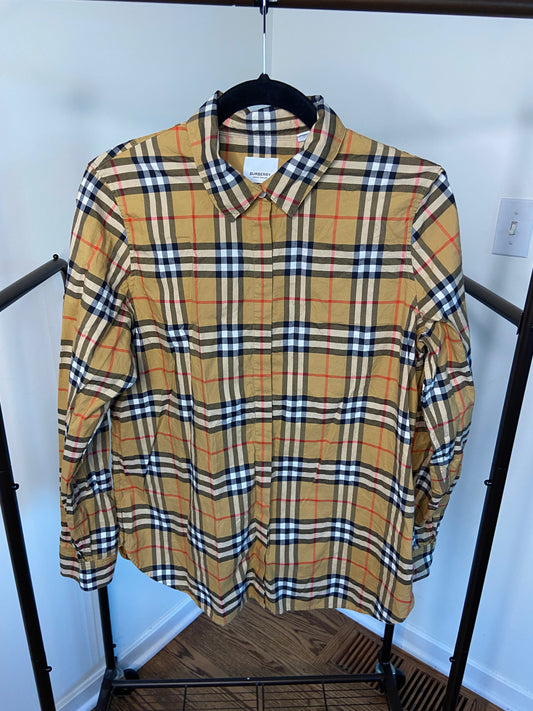 Burberry Vintage Check Button Down Shirt in Antique Yellow size 8