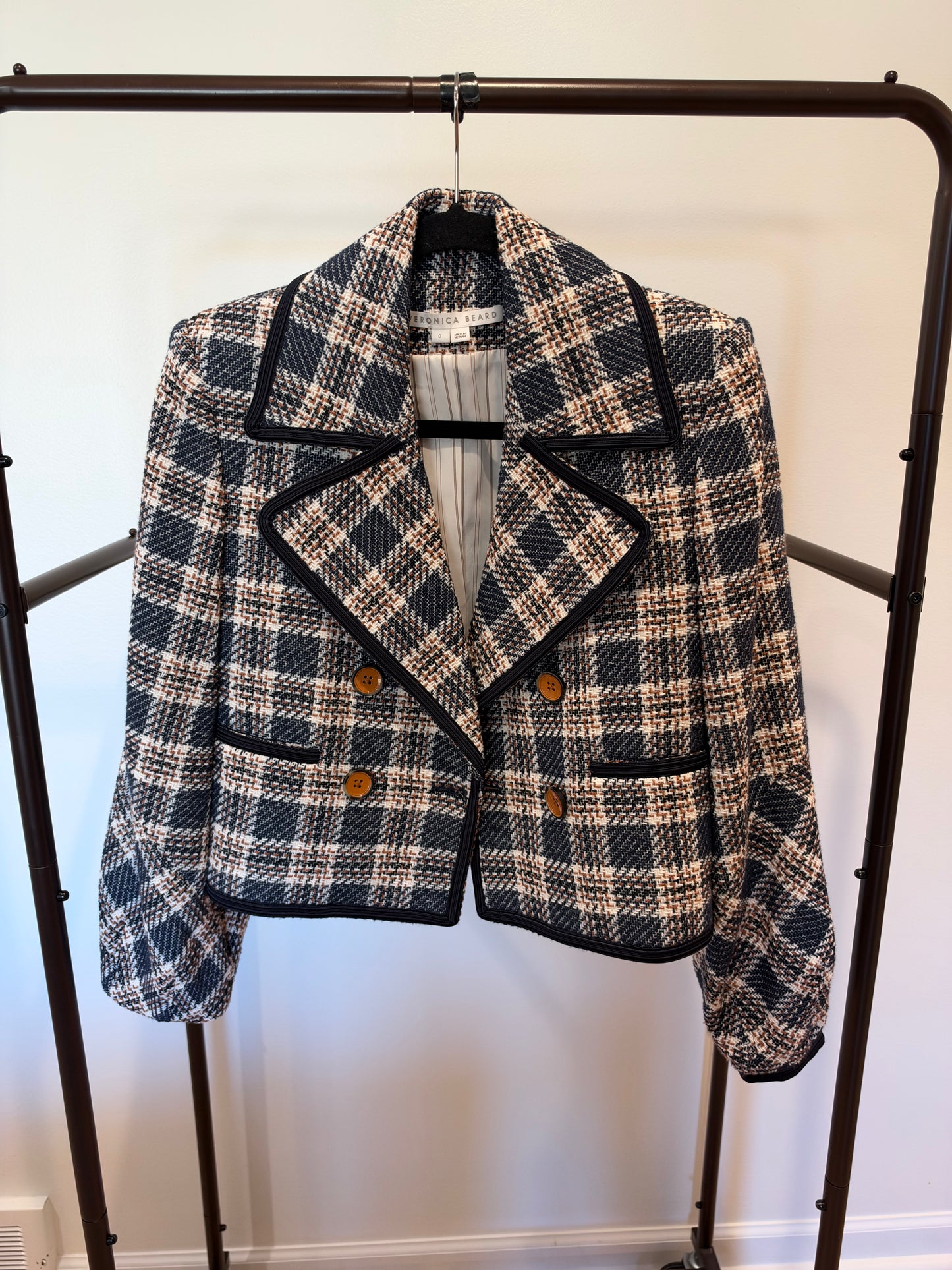 Veronica Beard Aise Double-Breasted Cotton Plaid Jacket size 0
