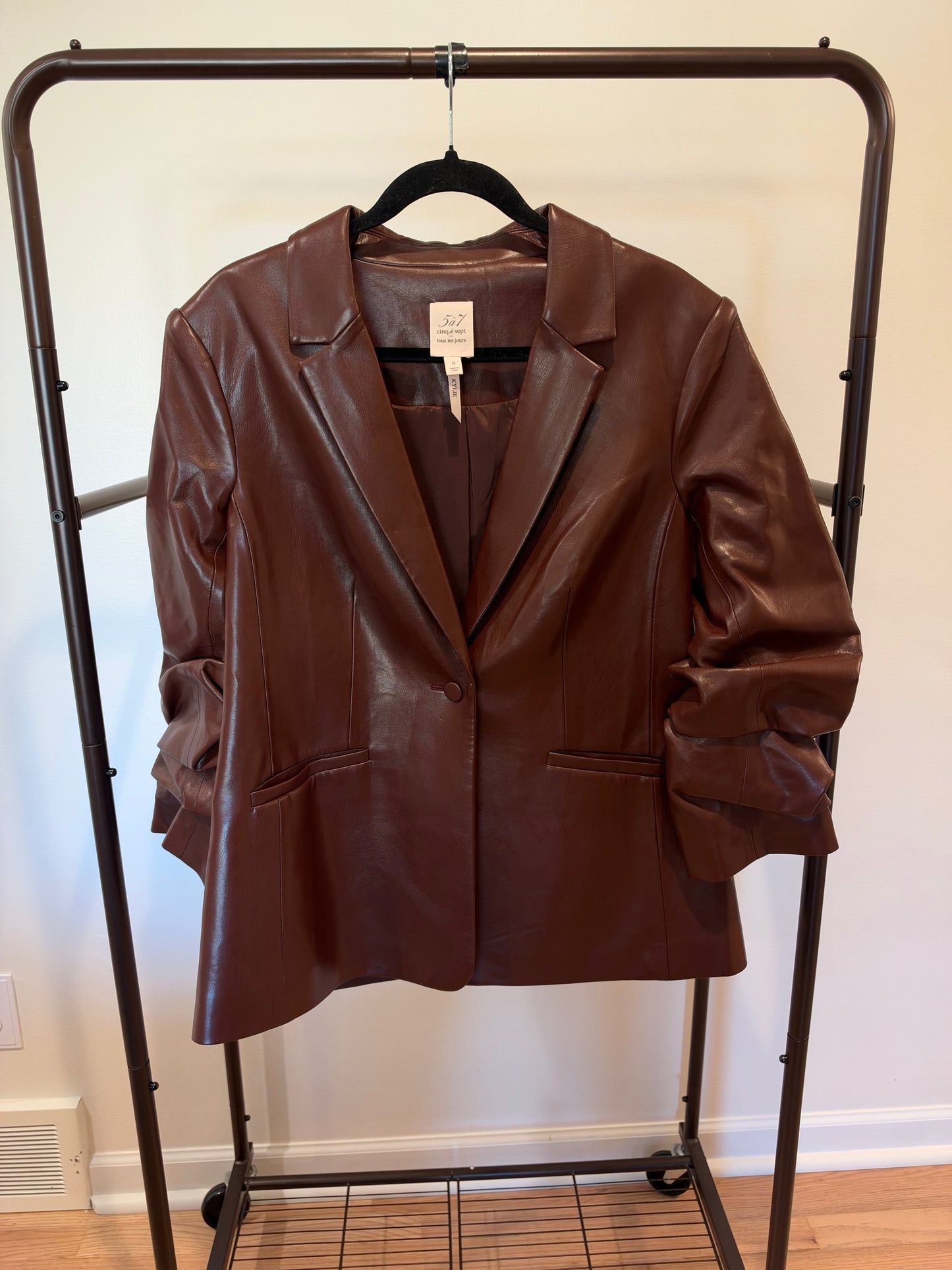 Cinq a Sept Kyle Faux Leather Blazer in Brown size 12
