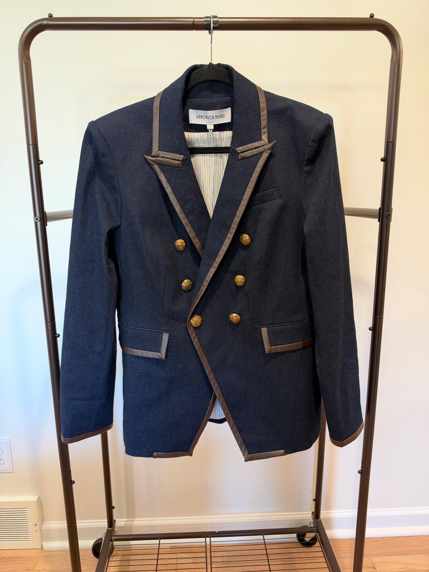 Veronica Beard Miller Denim Dickey Blazer Jacket in Midnight Wash size 16