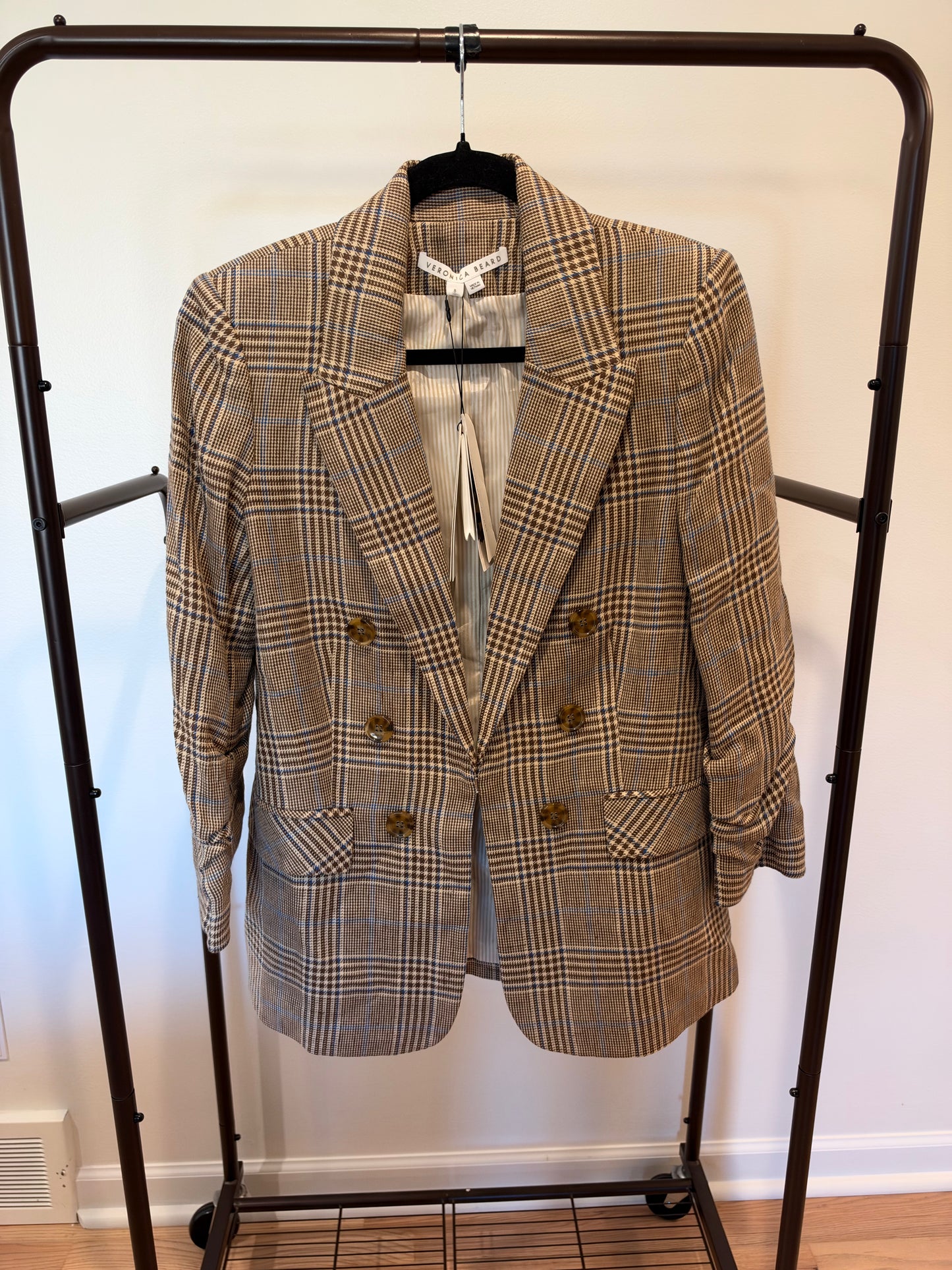 Veronica Beard Beacon Plaid Linen Dickey Blazer Jacket Size 8
